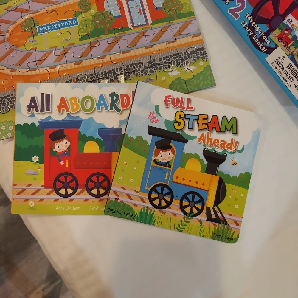 72 piece train puzzle With 2 Books And Sturdy Train Storage Box